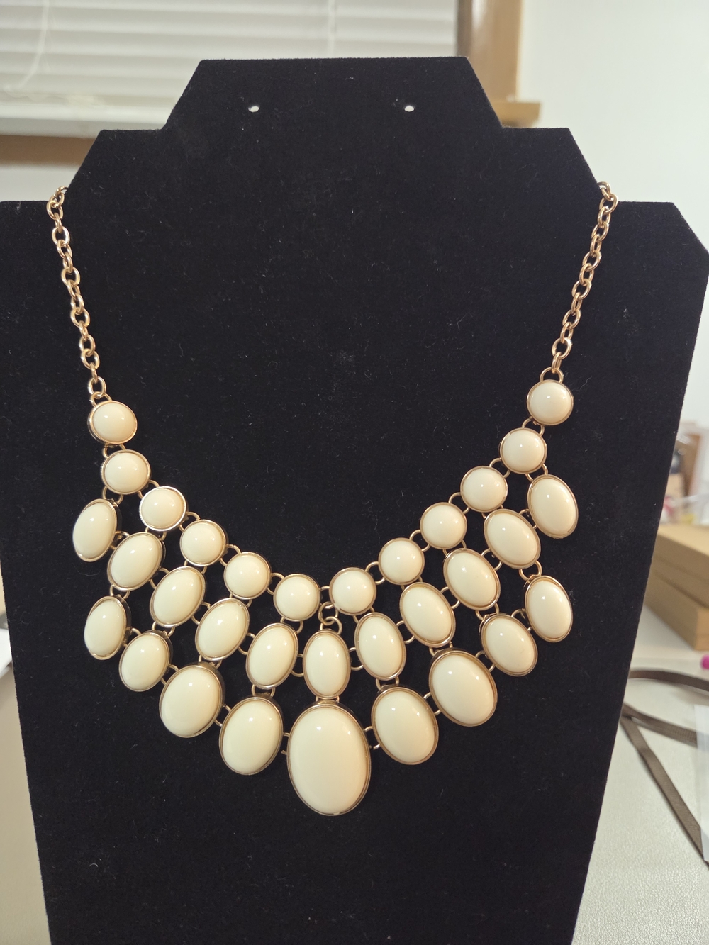 Gold-Tone Cream Statement Bib Necklace